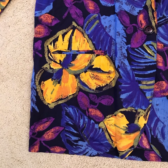 Vintage 80s Lightweight Blazer Jacket Womens Size 14 Large Bold Floral USA Made - Picture 7 of 9